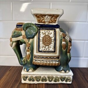 VTG Asian Ceramic Green Elephant Plant Candle Stand MCM Hollywood Regency Decor
